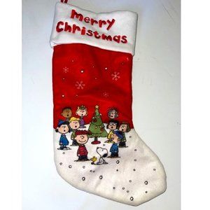 Peanuts Caroling Merry Christmas Stocking Red White Holiday Decor